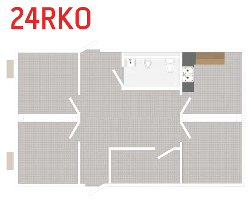 RediSuite 24x40 restroom, kitchen and office floor plan rendering