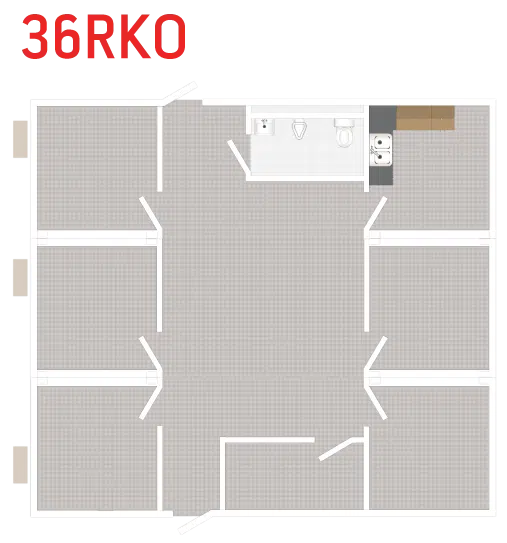 RediSuite 36x40 restroom, kitchen and office floor plan rendering