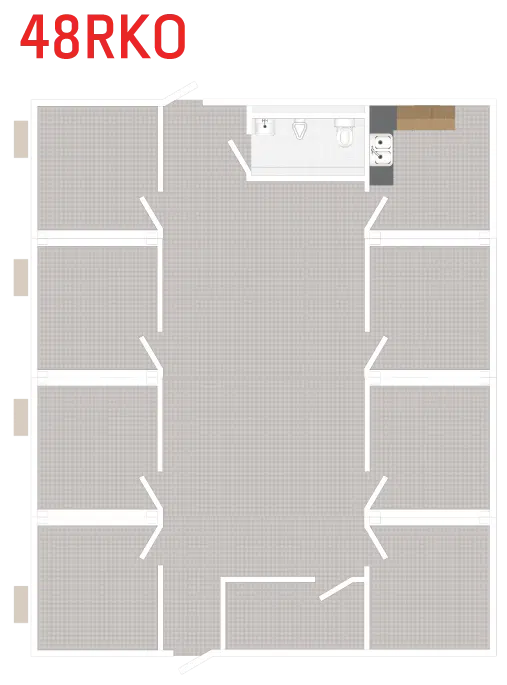 RediSuite 48x40 restroom, kitchen and office floor plan rendering