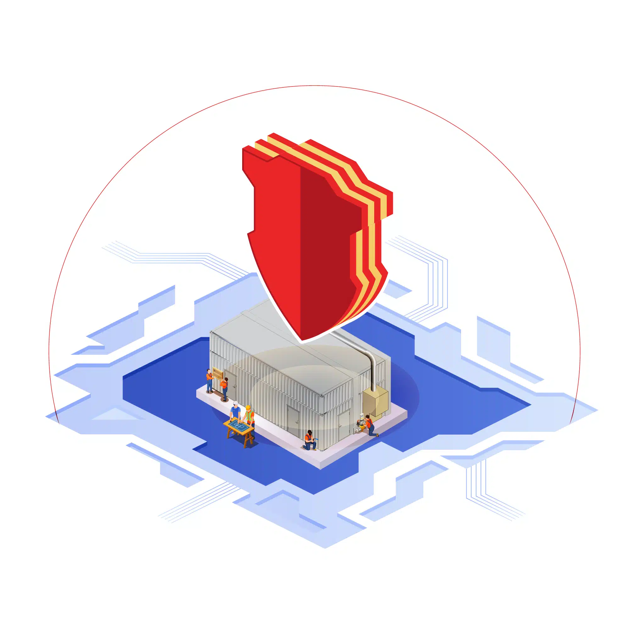 Shield over a building representing limited liability