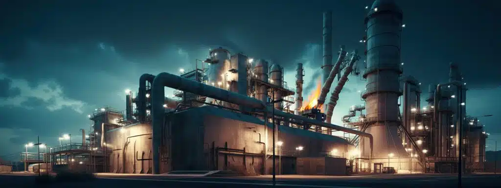 Fire at an energy facility at night