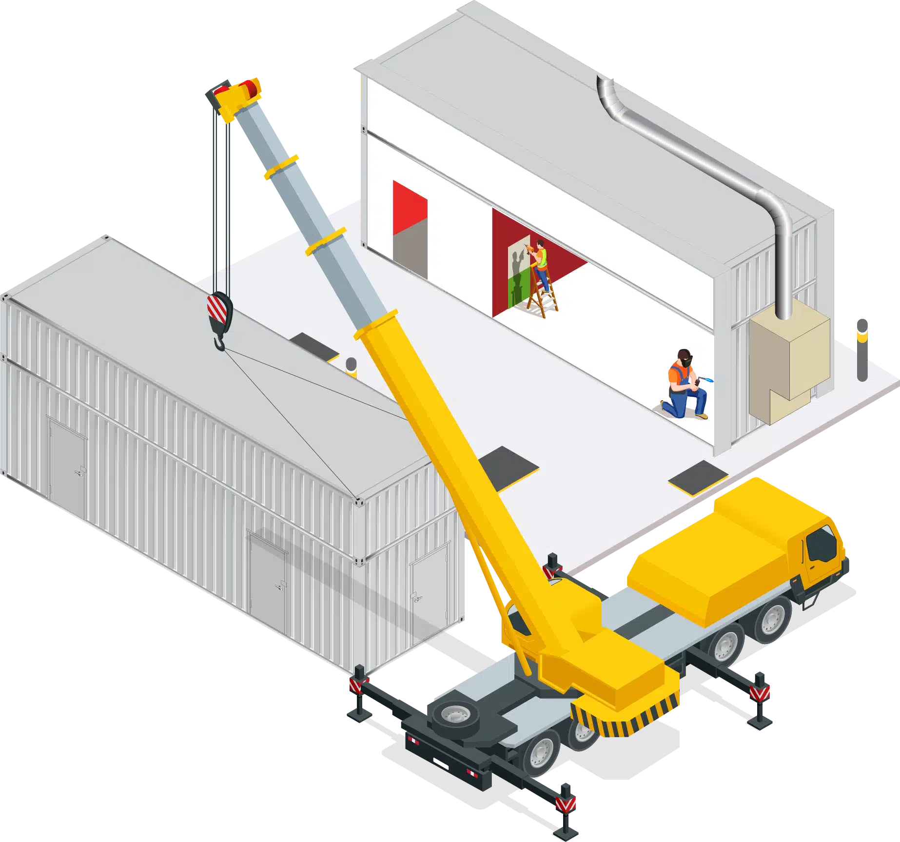 Crane placing a steel building